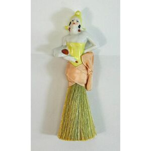 Antique 1920s Art Deco Half Flapper Doll Natural Straw Brush 8”